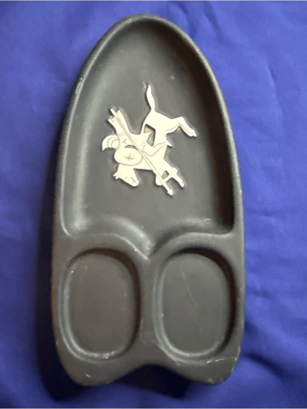 Vintage Warrior Horse Compartment Dish Black & White Matte Chase Rossini 8”x4”